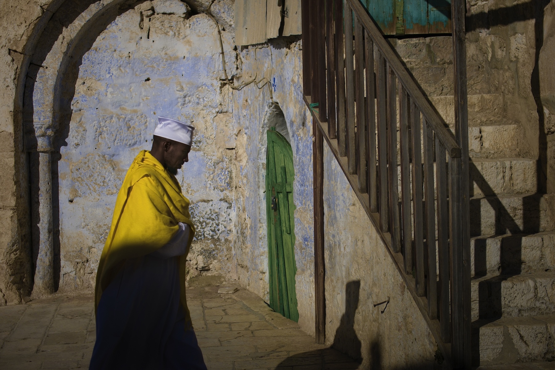 An Ethiopian Christian in a courtyard at the Tewahedo Orthodox Church in Jerusalem 